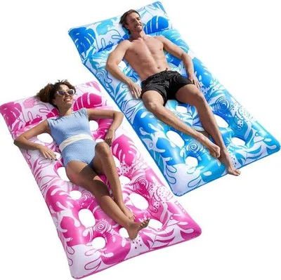 Produktbild von Sonnenbank – Sonnenpool – Aufblasbares Luftbett – Schwimmmatratze mit Rückenlehne – Schwimmliege für Erwachsene – Schwimmendes Luftbett – Pool Float – Aufblasbare Sonnenliege – Luftbett mit Becherhalter –