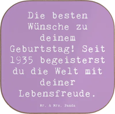 Produktbild von Mr. & Mrs. Panda Tischuntersetzer Spruch 1935 Geburtstag - Lavendeltraum - Geschenk, Untersetzer für Gläser, feiern, Jahrgang, Geburtstagsgeschenk, Coaster, Tassen, Glas