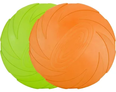 Productafbeelding van Hondenfrisbee, 2 stuks, 15 cm, natuurlijk rubber, groen + oranje, drijvend