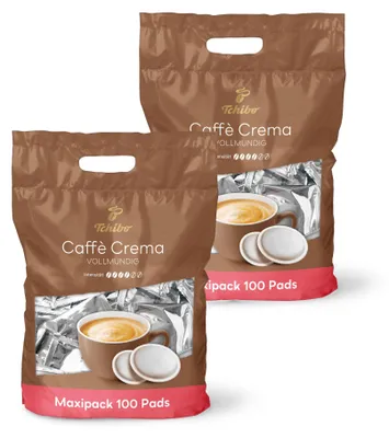 Produktbild von Tchibo Kaffeepads Vorratspack Maxipack, Caffè Crema vollmundig, 200 Stück – 2x 100 Pads (Kaffee, ausgewogen und vollmundig), nachhaltig, geeignet für Senseo Maschinen
