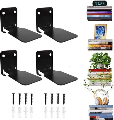 Immagine prodotto di Mensole a scomparsa per libri - Set di 4 pezzi - Mensole sospese per libri - Pannelli invisibili per libri - Mensole a parete per la camera da letto - Mensole sospese per libri - Struttura di supporto in metallo per ufficio, cucina, soggiorno