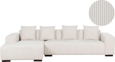Zdjęcie produktu dla BELIANI Narożnik prawostronny złamana biel sztruksowy 4-osobowy sofa narożna z dodatkowymi poduszkami nowoczesny design