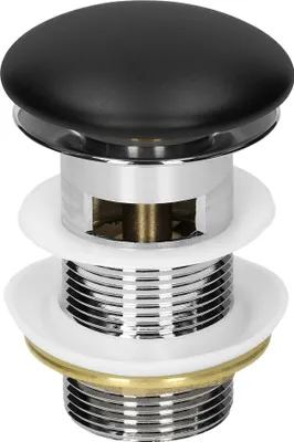 A close-up studio shot of a sink drain assembly.