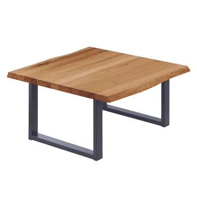 Produktbild von LAMO Manufaktur Esstisch Küchentisch Schreibtisch Couchtisch aus Massivholz, mit Baumkante 60x60x47 cm (AxBxH), Loft, Dunkel / Anthrazit, LKB-01-A-004-7016L