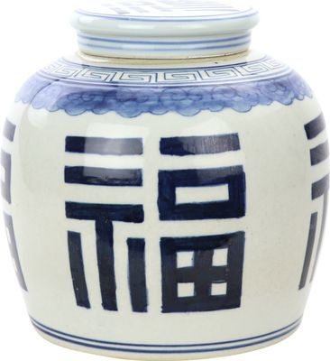 Fine Asianliving Chinesische Vase mit Deckel Porzellan Handbemalt Glück Blau D23xH23cm Dekorative Vase Blumenvase Orientalische Keramik Vase Dekoration Vase Moderne Tischdekoration Vase