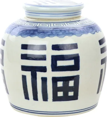 Produktbild von Fine Asianliving Chinesische Vase mit Deckel Porzellan Handbemalt Glück Blau D23xH23cm Dekorative Vase Blumenvase Orientalische Keramik Vase Dekoration Vase Moderne Tischdekoration Vase