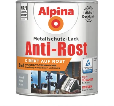 Produktbild von Alpina Metallschutzlack Anti-Rost Hellgrau 2,5 Liter glänzend