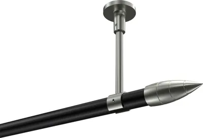 Produktbild von Interdeco Gardinenstange / Vorhangstange Schwarz / Edelstahl-Optik, Typ Sonette Samanto (Rillenpatrone) ohne Ringe, Deckenmontage, 20 mm Ø 1-läufig, 320 cm