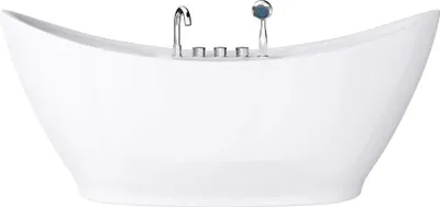 Image de doporro Baignoire îlot ovale 180cm blanc Vicenza603 pour salle de bains acrylique avec bonde et robinetterie 180x80x80cm