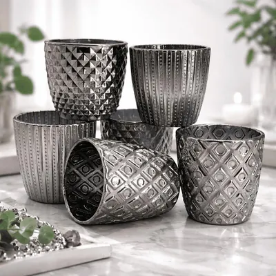 Produktbild von Windlicht 6 Set Teelichthalter Teelichtgläser Windlichter Kerzenhalter Silber