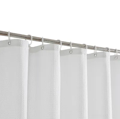 Produktbild von OKWISH Duschvorhang ,180 x 180cm, Wasserdicht Dusch Vorhang, Antischimmel Antibakteriell Textil Stoff Badvorhang mit 12 Duschvorhangringen, Weiß