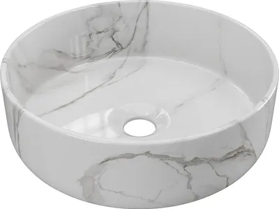 Produktbild von Runder Waschtisch aus weißer Keramik mit Marmoreffekt - 36 cm - VIAMARBA