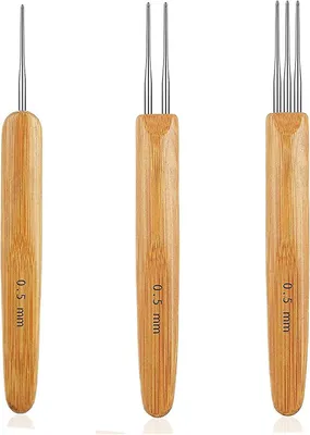 Obrázek produktu pro různé háčky na dredy (1 háček, 2 háčky, 3 háčky), háčky na dredy s bambusovou rukojetí, 0,50 mm jehly na vlasy