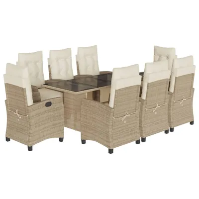 Produktbild von 9-tlg. Garten-Essgruppe mit Kissen Beige Poly Rattan