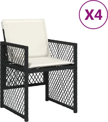 Produktbild von vidaXL Gartenstühle mit Kissen 4 Stk. Schwarz Poly Rattan