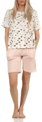Produktbild von Damen kurzarm Schlafanzug Shorty Pyjama in toller Tupfen–Punkte Optik- auch in Übergrössen ; rosa , 60