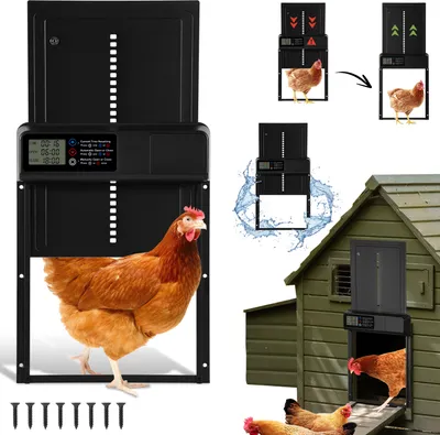 Immagine prodotto di Jayseuw Porta per polli automatica solare con modalità manuale/temporale, porta per polli automatica in lega di alluminio, porta per polli elettrica a prova di freddo | LCD | IPX3
