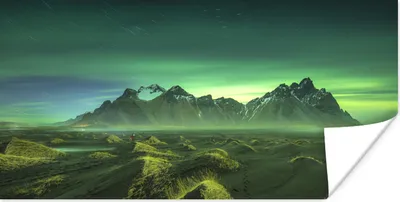 Produktbild von MuchoWow® Poster Nordlichter - Berg - Grün - Island 40x20 cm - Poster für die Wand - Poster Schlafzimmer