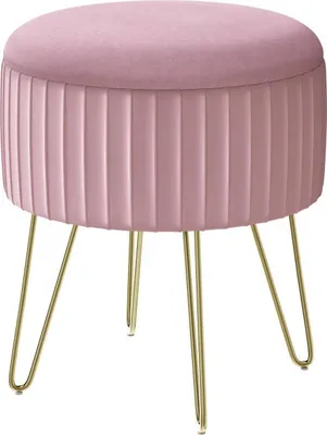 Produktbild von WOLTU Sitzhocker mit Stauraum, rund, Polsterhocker, Metallbeinen, φ31,5xH37,5 cm : Rosa Farbe: Rosa