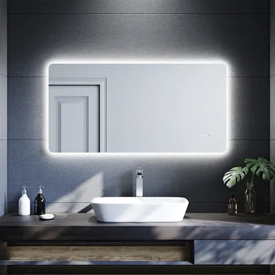Image de Miroir mural SUNXURY avec horloge et affichage de la température 120x60cm miroir de salle de bain éclairage LED