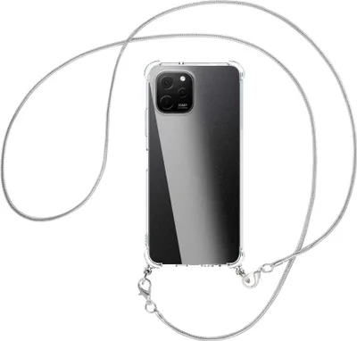 Produktbild von Handykette Backcover-Schutzhülle mit Band (Metall silberfarben) für Huawei nova Y61 (EVE-LX9,LX3) - silberfarbene Snake-Kette