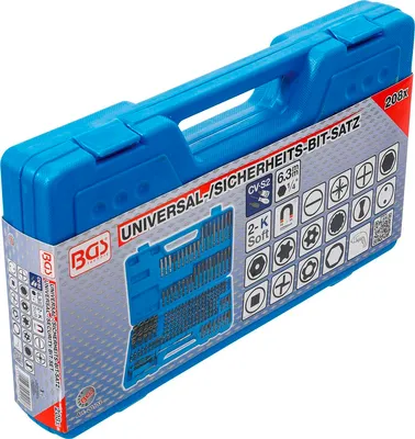 Immagine prodotto di Set di bit universali/di sicurezza BGS con esagono esterno 6,3 mm (1/4") 208 pezzi - 20103