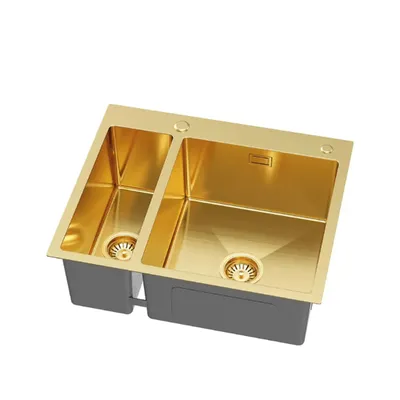 Produktbild von QLS Spülbecken 61x51 cm Edelstahl 1,5 Becken AIDA GOLD Siphon Seifenspender 11228