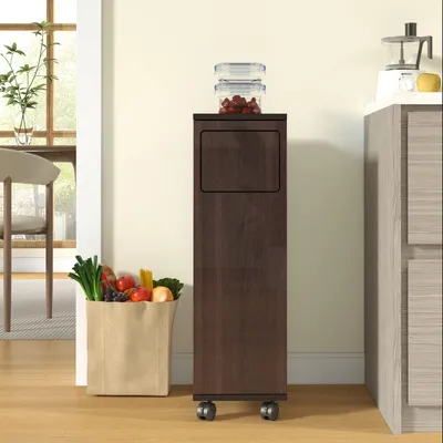 Imagen del producto de Contenedor de basura con ruedas, para un solo cubo de basura, con soporte de acero inoxidable, 24,2 x 35,1 x 80,2 cm, color marrón