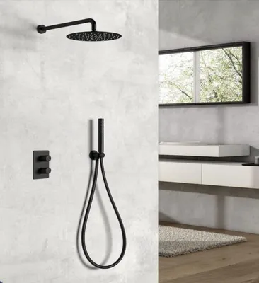 Produktbild von WEBO Atlanta Unterputz-Regendusche – s Duschsystem mit Handbrause – Thermostatarmatur – Zwart