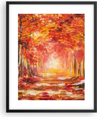 Produktbild von Gerahmtes Poster - Schwarzer Rahmen - Herbst Wald Rot - 40x50 cm - Wand Bild - Wanddeko - Wandbilder - Kunstposter - Wandposter - Bilderrahmen - Bilder - Kunstdruck - Wandbild - P2BPA40x50-4238