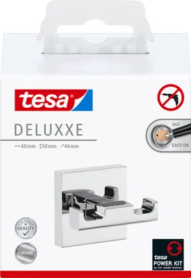 Produktbild von tesa Bademantelhaken selbstklebend - ohne Bohren - chrom glänzend - DELUXXE