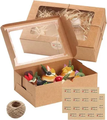 Productafbeelding van Kraftpapier cadeaukisten voor taartjes en muffins - Personaliseerbare kartonnen dozen - Geschikt voor thuisgebruik, bruiloften en verjaardagscadeaus