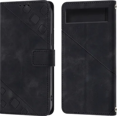 Produktbild von Hülle für Google Pixel 7A Prägung Flip Leder Brieftasche Schutzhülle mit Ständer Schwarz