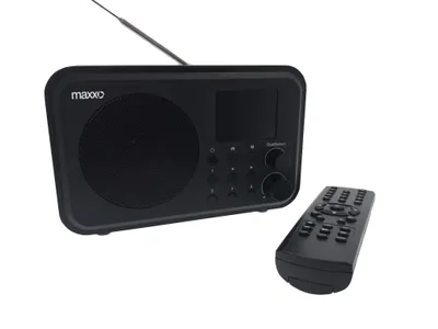 Produktbild von Maxxo DAB+ Internetradio DT02 mit Bluetooth, WLAN, Wecker, Holzgehäuse, 2000mAh Akku, FM/DAB+, Farbdisplay, tragbar mit Fernbedienung