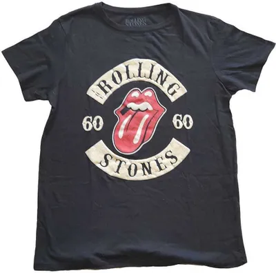 Produktbild von The Rolling Stones Damen T-Shirt: Sixty Biker Tongue (Wildlederflock), X-Large, Schwarz
