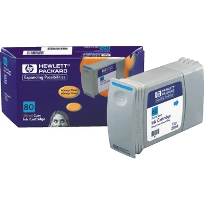 Produktbild von HP 80 Cyan Druckerpatrone, 350 ml, HP Designjet 1000 Druckerserie, Thermal Inkjet, Cyan, Business, Vereinigte Staaten, Singapur, 56 mm