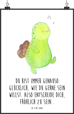 Produktbild von Mr. & Mrs. Panda Bild Schildkröte Pfeifen DIN A1 - Weiß - Geschenk, Plakat, drucke, Wandbild, Trennung, Wanddekoration, Depression, Deko, Schildkröten