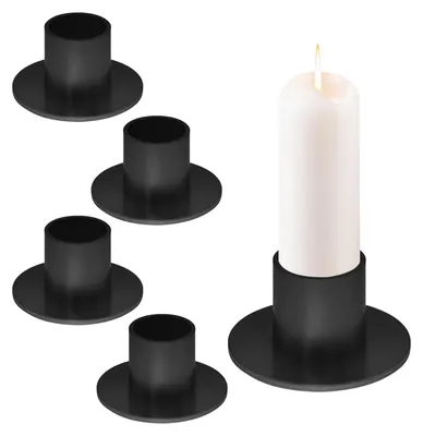 4 Kerzenhalter für Stabkerzen, schwarz, Metall, Ø 5 cm, Höhe 2,7 cm