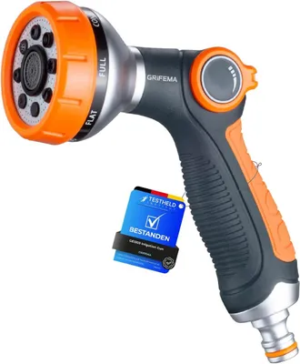 Immagine prodotto di Pistola per tubo da giardino, irrigatori con 8 getti regolabili, pistola per tubo ad alta pressione con volume d'acqua regolabile