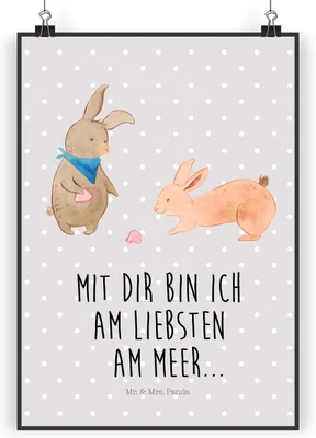 Produktbild von Mr. & Mrs. Panda Bild Hasen Muschel DIN A5 - Grau Pastell - Geschenk, wanddeko, Muscheln, Wandbild, kunstdruck poster, BFF, Plakat, drucke, Strand, Muttertag