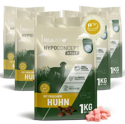 Produktbild von REAVET HYPOCONCEPT Hundetrockenfutter Huhn 5kg – Single-Protein mit Frischfleisch | Weizenfrei & ohne Zucker | Trockenfutter Adult für alle Hunde & Rassen, auch für sensible Hunde & allergikerfreundlich