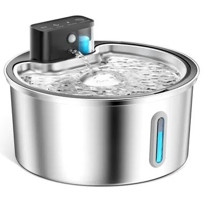 Produktbild von 3.2L Edelstahl Trinkbrunnen, Katzen Trinkbrunnen, Haustier-Wasserspender, Automatisch Leise, Wasserspender mit LED-Licht, mit 1 Filters