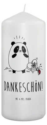 Produktbild von Mr. & Mrs. Panda Kerze Panda Dankeschön 19 x 8 cm - Weiß - Geschenk, Stumpenkerze, Erinnerungskerze, Wachskerze, Bedruckte, Blockkerze