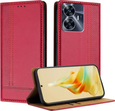 Produktbild von Handyhülle für Realme C55 4G Leder Flip Klappbare Schutzhülle mit Standfunktion Rot