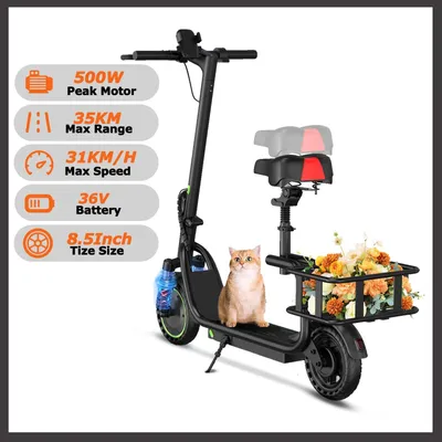 Produktbild von Elektrischer E-Scooter - Modell EBS2 Ultra - 350W Motor 36V - Reichweite 25–35 km - 31 km/h - 21,6 cm Reifen - Klappbar mit Sitz und Korb