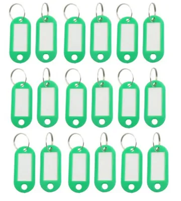 Immagine prodotto di Confezione da 25 portachiavi personalizzabili, monocolore - Verde - Targhette per chiavi con anello personalizzabili | Portachiavi personalizzabile | Portachiavi in plastica con etichette sostituibili