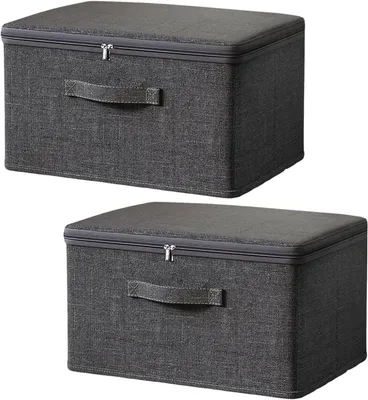 Produktbild von Ordnungsbox 2 Stück faltbare Aufbewahrungsboxen mit Deckel, Stoff, Aufbewahrungsboxen mit Deckel, Reißverschluss und Griff, Aufbewahrungsbox aus Stoff