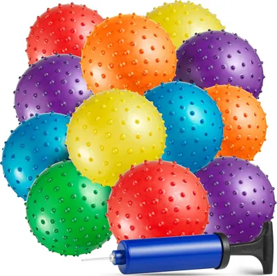 Productafbeelding van Egelbal - Set van 6 - Bulk 17,8 cm sensorische ballen en stressballen - Pomp - Leuke stuiterbal feestartikelen