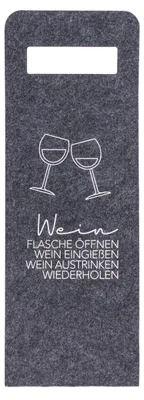 Produktbild von Flaschentüte für Wein aus grauem Filz mit Spruch Geschenktüte