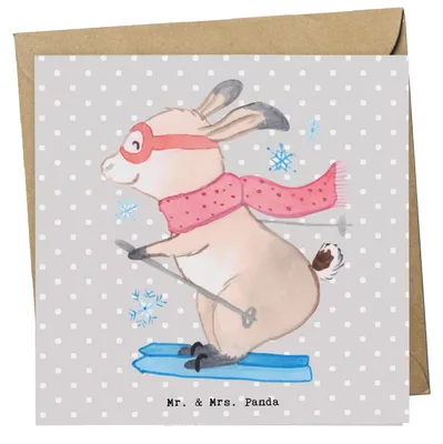 Produktbild von Mr. & Mrs. Panda Glückwunschkarte Skilehrer Herz - Grau Pastell - Geschenk, Jubiläum, Grußkarte, Klappkarte, doppelkarte, faltkarte, anlasskarte
